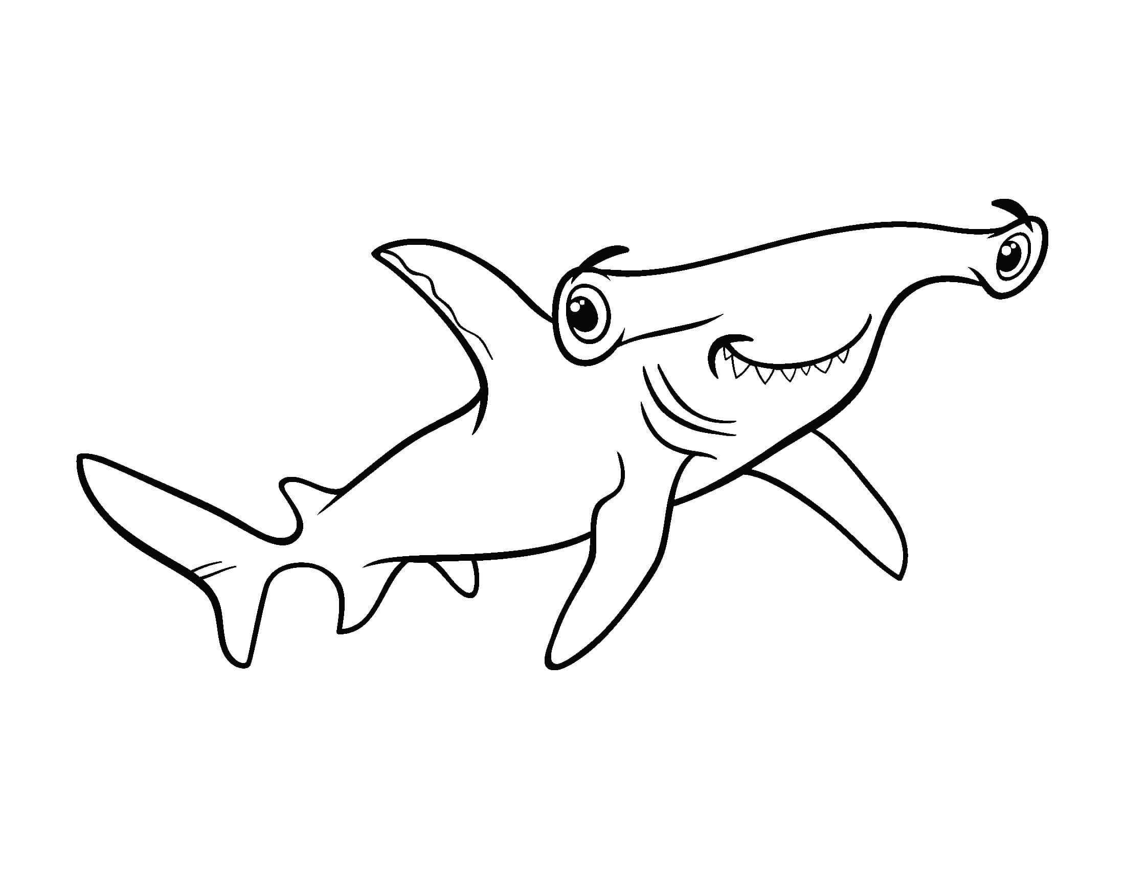 Dibujo de Tiburón Martillo Sonriente para Colorear