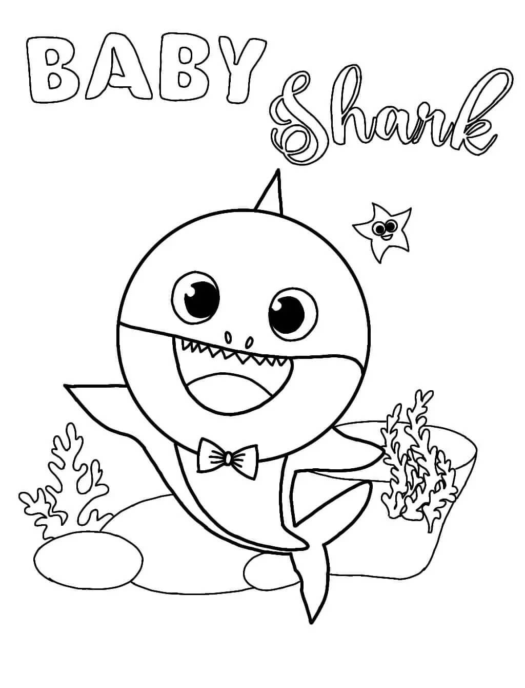 Dibujo de Tiburón bebé Feliz para Colorear