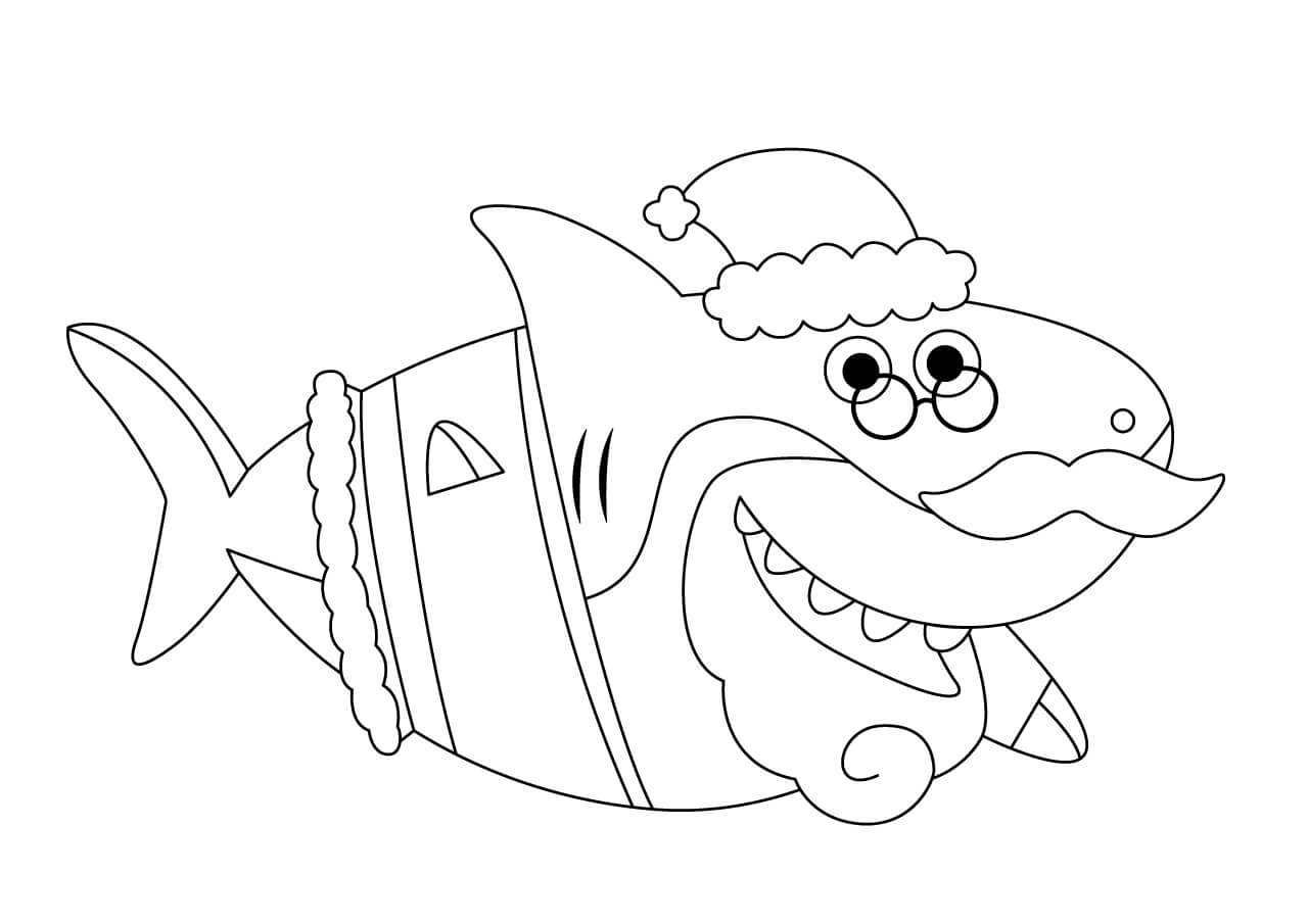 Dibujo de Tiburón de Papa Noel para Colorear