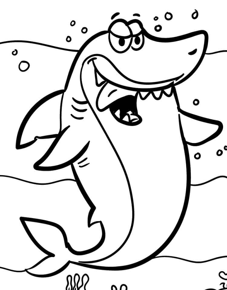 Dibujo de Tiburón Hambriento de Dibujos Animados para Colorear