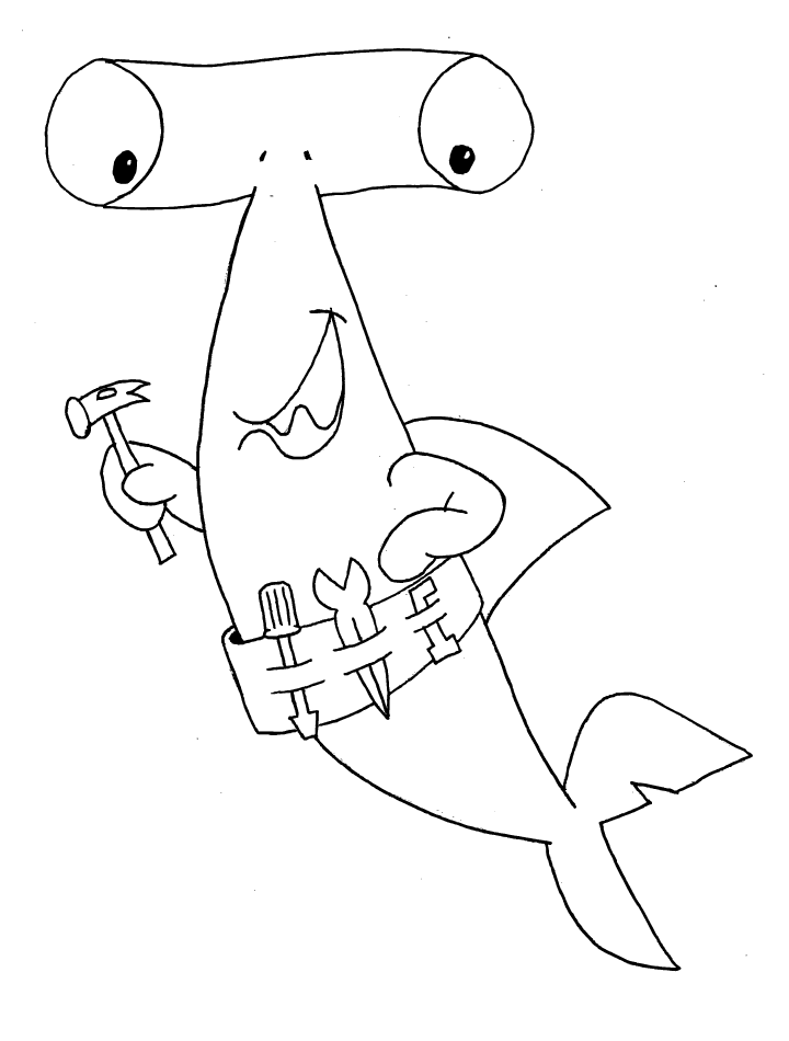 Dibujo de Tiburón Martillo con Herramientas para Colorear