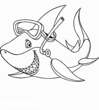Dibujo de Tiburón Va a Bucear para Colorear