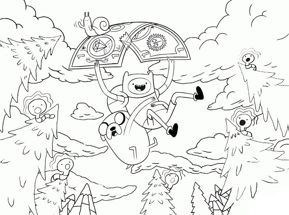 Dibujo de Finn y Jake Volando para Colorear