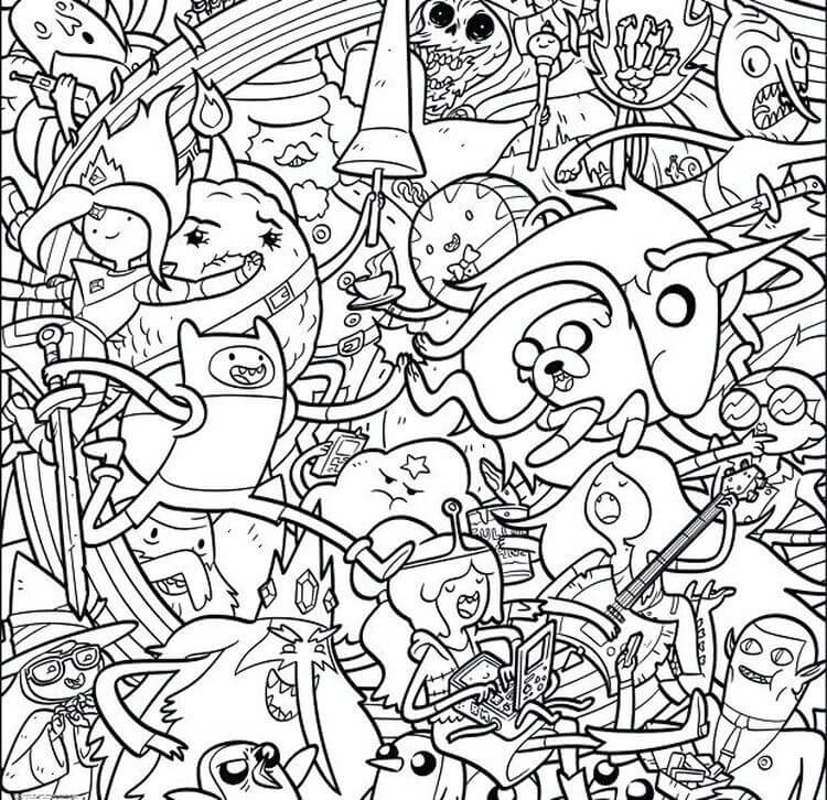 Dibujo de Todos los Personajes de Hora de Aventuras Divertidos para Colorear