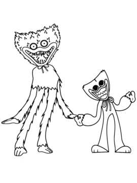 Dibujo de Página para Colorear de Huggy Wuggy pequeño y Grande para Colorear