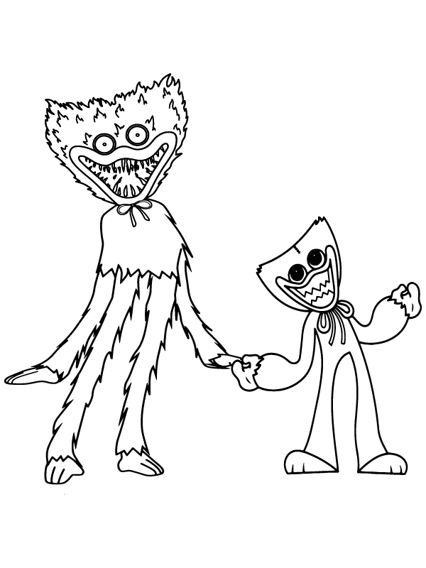 Dibujo de Página para Colorear de Huggy Wuggy pequeño y Grande para Colorear