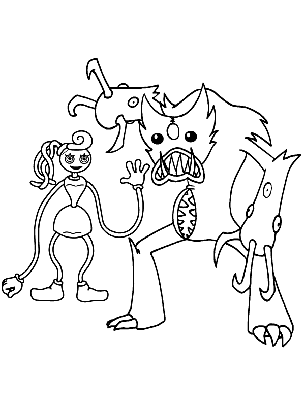 Dibujo de Página para Colorear de Mommy Long Legs y Kissy Missy para Colorear