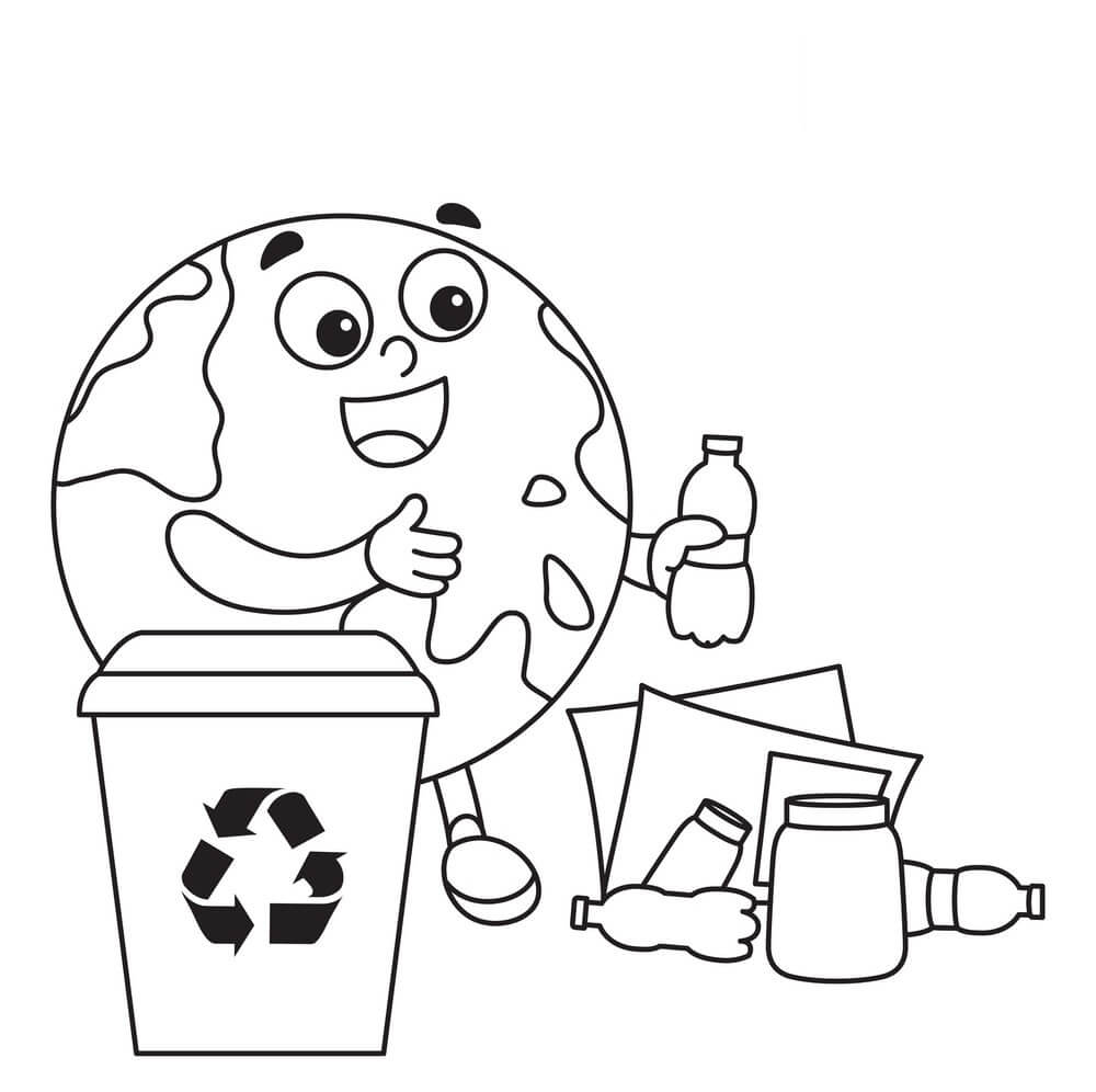 Dibujo de Basura de Limpieza de Tierra de Dibujos Animados para Colorear