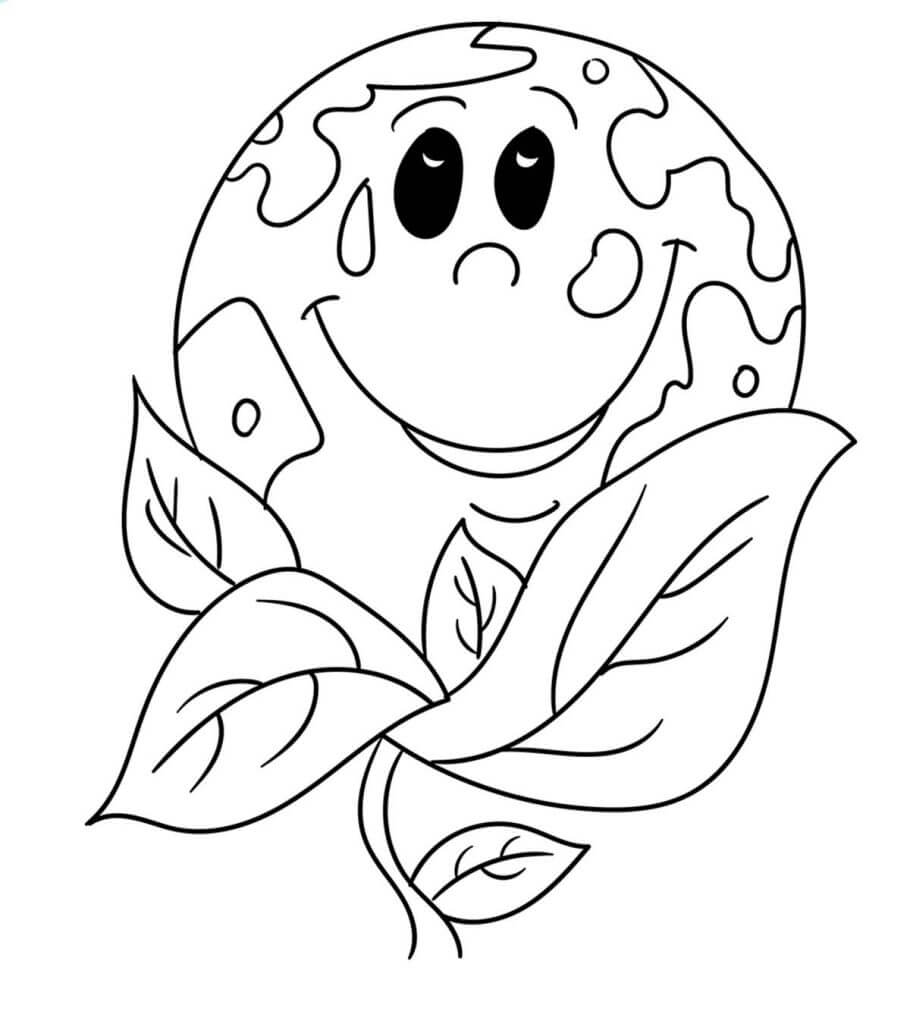 Dibujo de Hoja con Tierra Sonriendo para Colorear