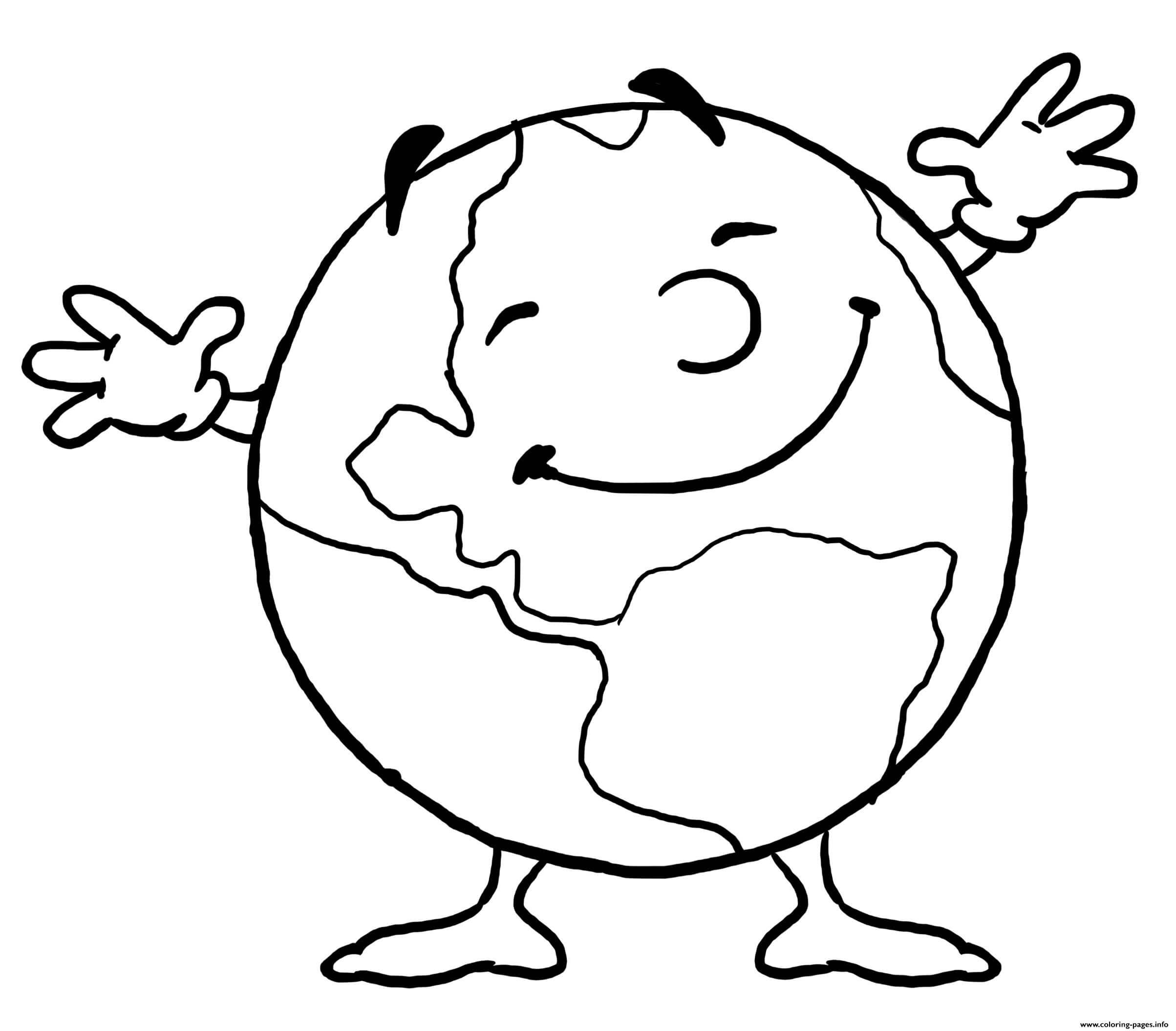 Dibujo de Tierra de Dibujos Animados Feliz para Colorear