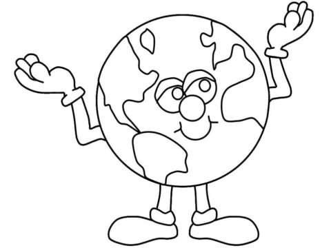 Dibujo de Tierra Sonriente de Pie para Colorear