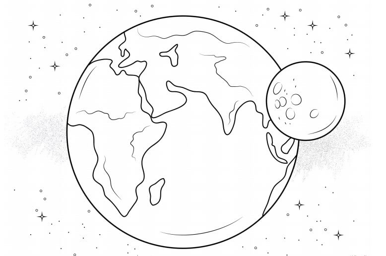 Dibujo de Tierra y Luna para Colorear