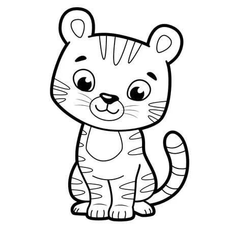 Dibujo de Bebé Tigre Sentado para Colorear