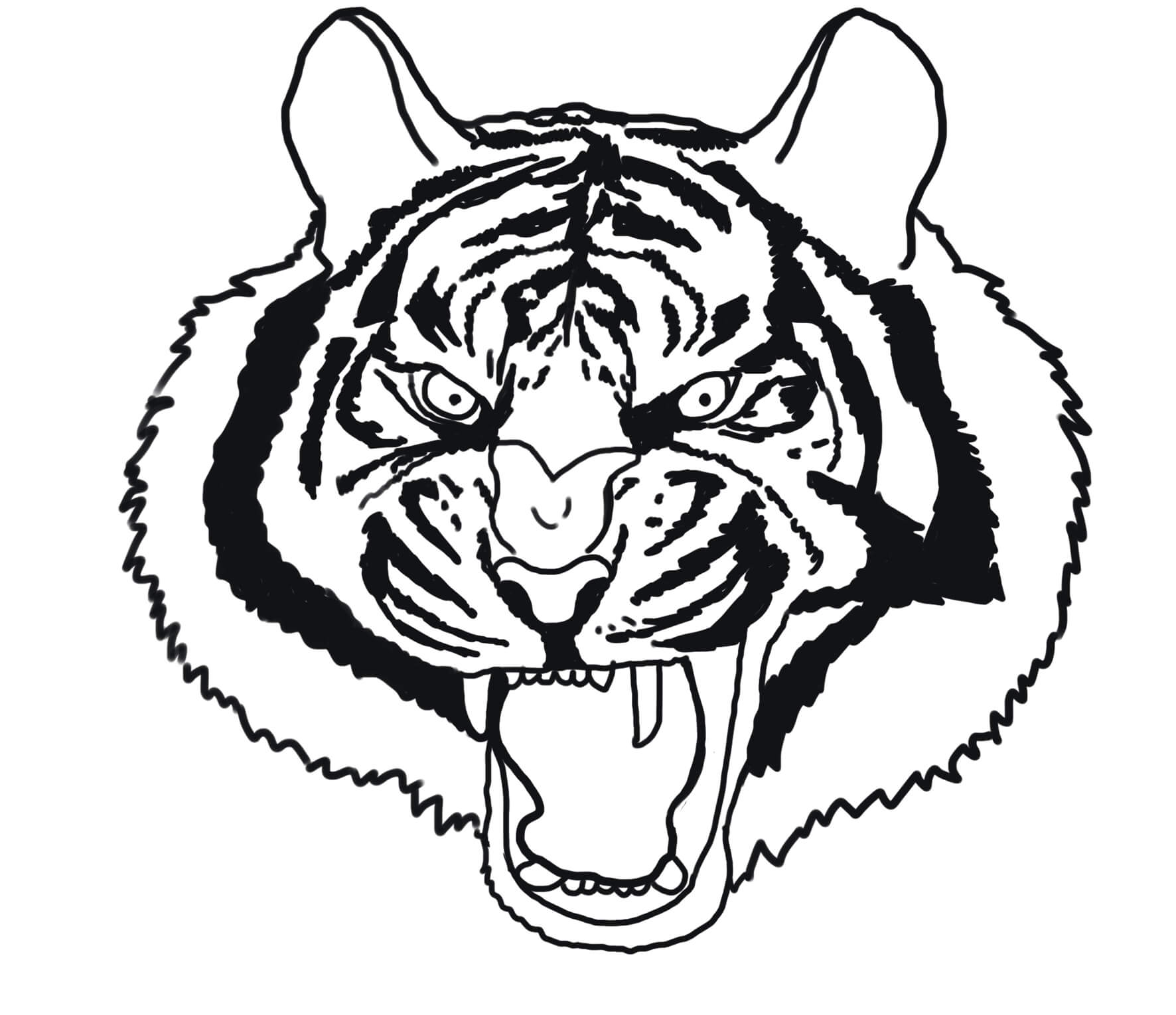 Dibujo de Cabeza de Tigre Aterrador para Colorear