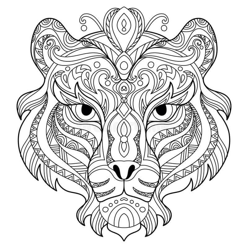 Dibujo de Cabeza de Tigre Enredado para Colorear