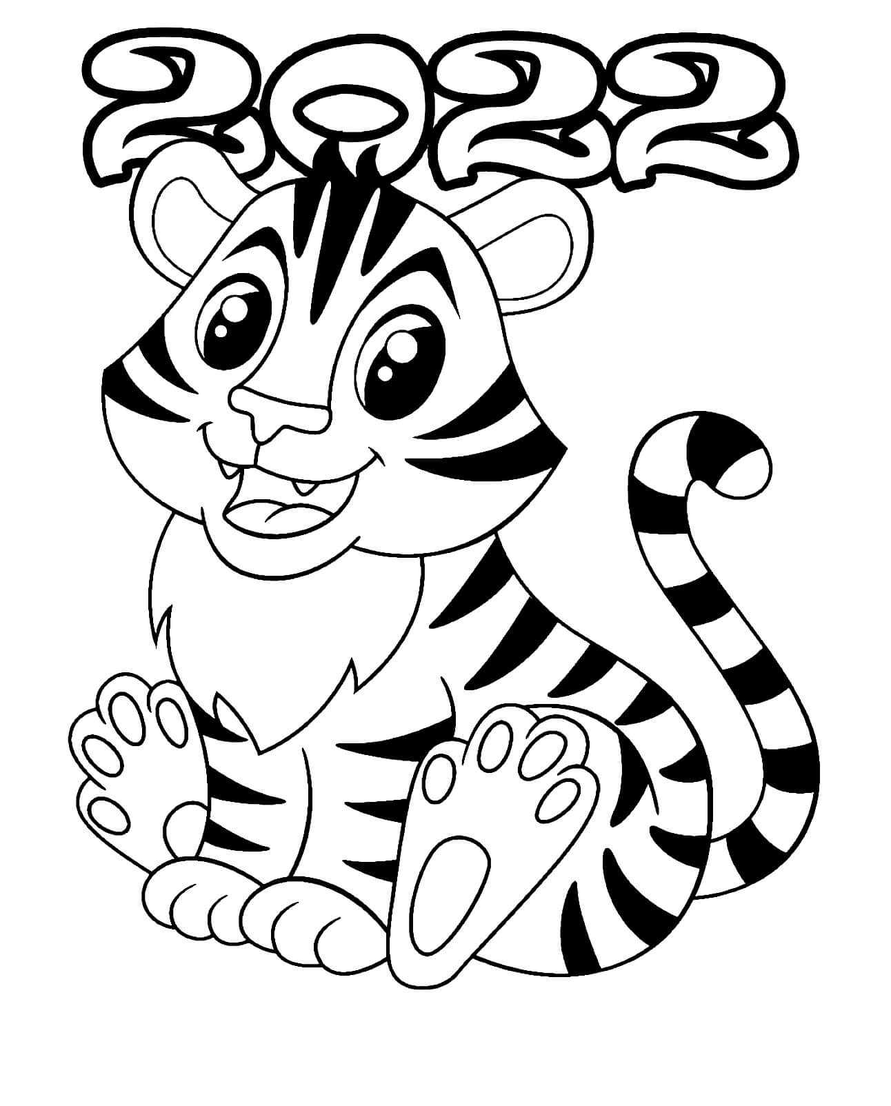 Dibujo de Feliz año Nuevo 2022 Tigre para Colorear