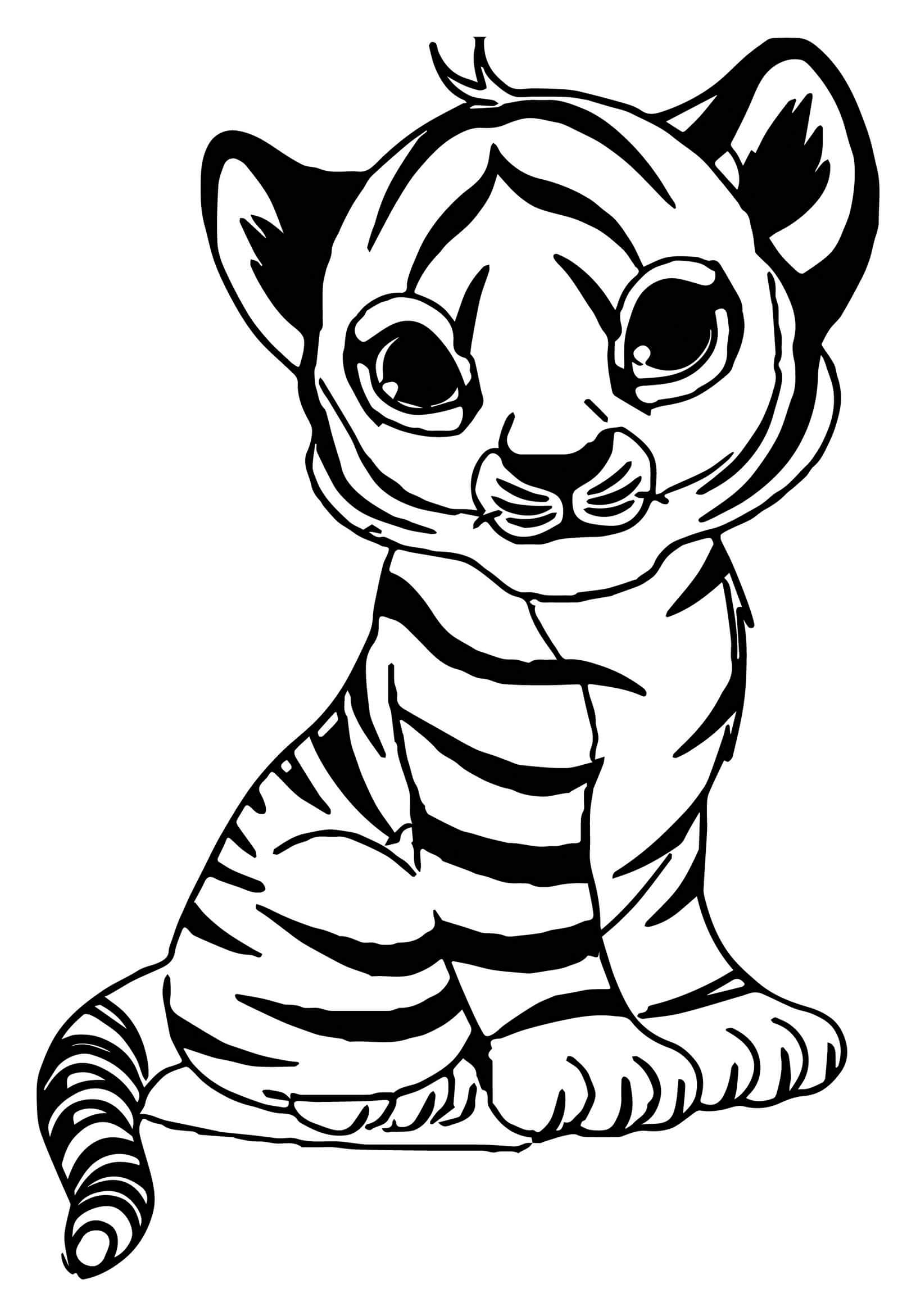 Dibujo de Pequeño Tigre Sentado para Colorear
