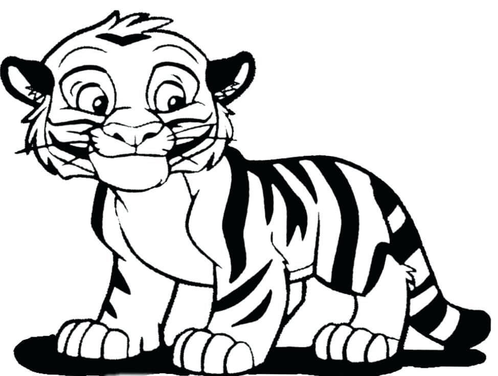 Dibujo de Pequeño Tigre Sonriente para Colorear