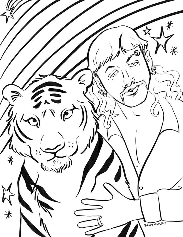 Dibujo de Persona con Tigre para Colorear