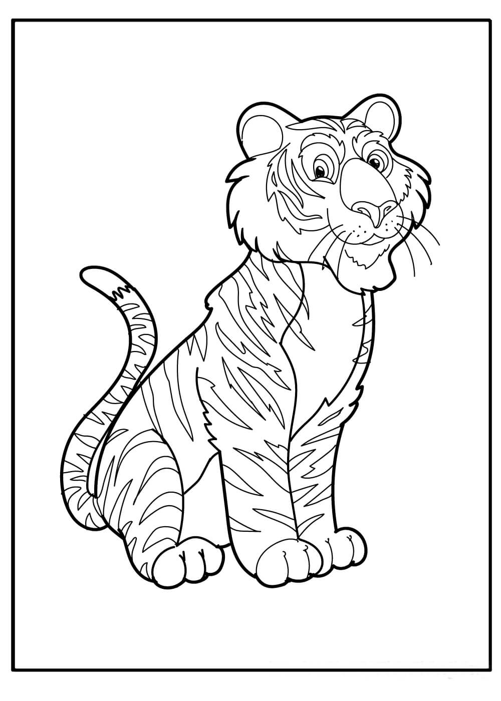 Dibujo de Sonrisa Tigre Sentado para Colorear
