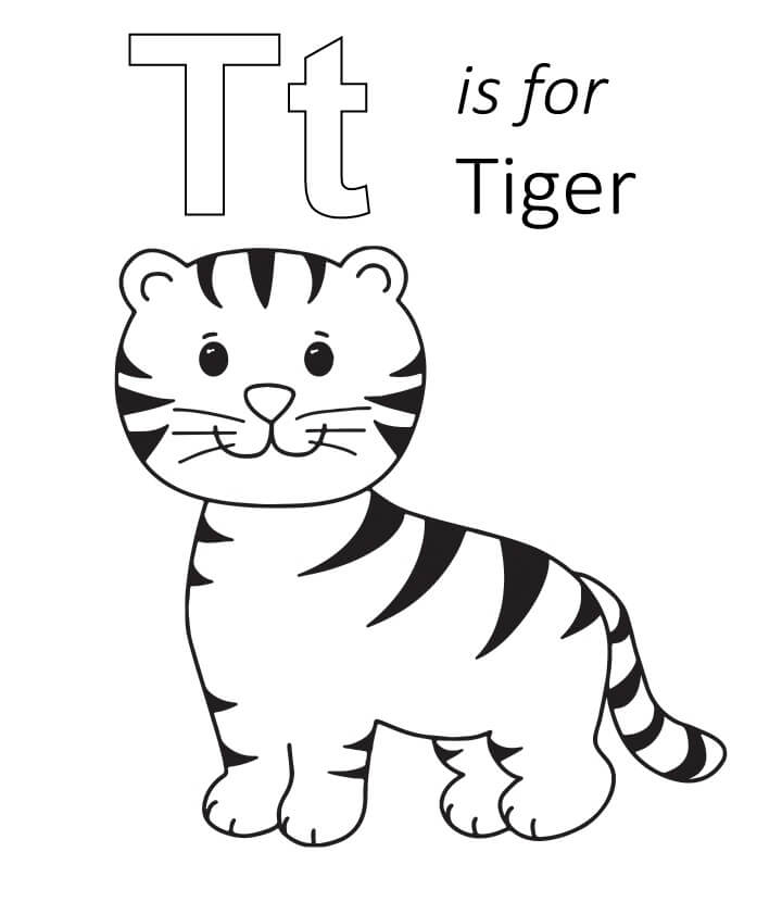 Dibujo de T Es para Tigre para Colorear