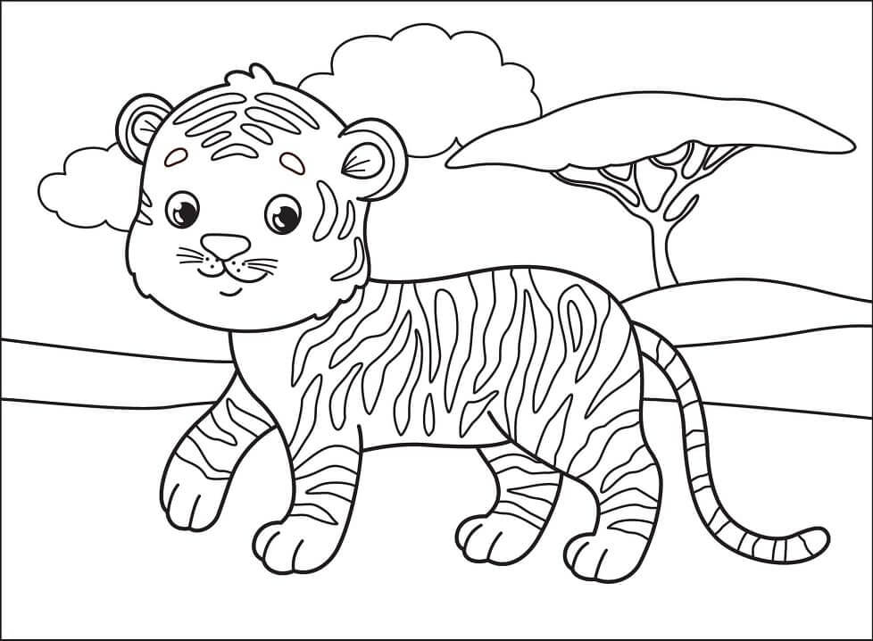 Dibujo de Tigre Adorable para Colorear