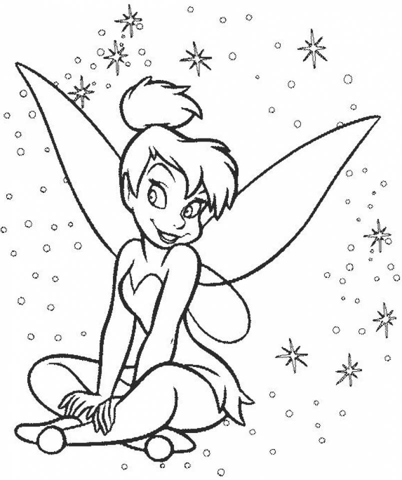 Dibujo de Divertido Tinkerbell Sentado para Colorear