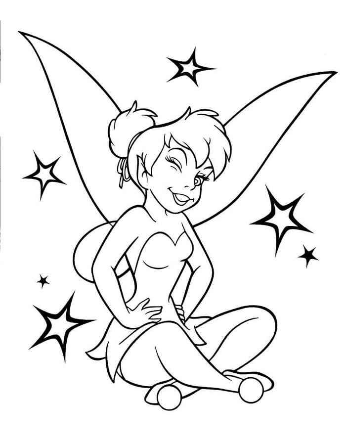 Dibujo de Feliz Tinkerbell Sentado para Colorear