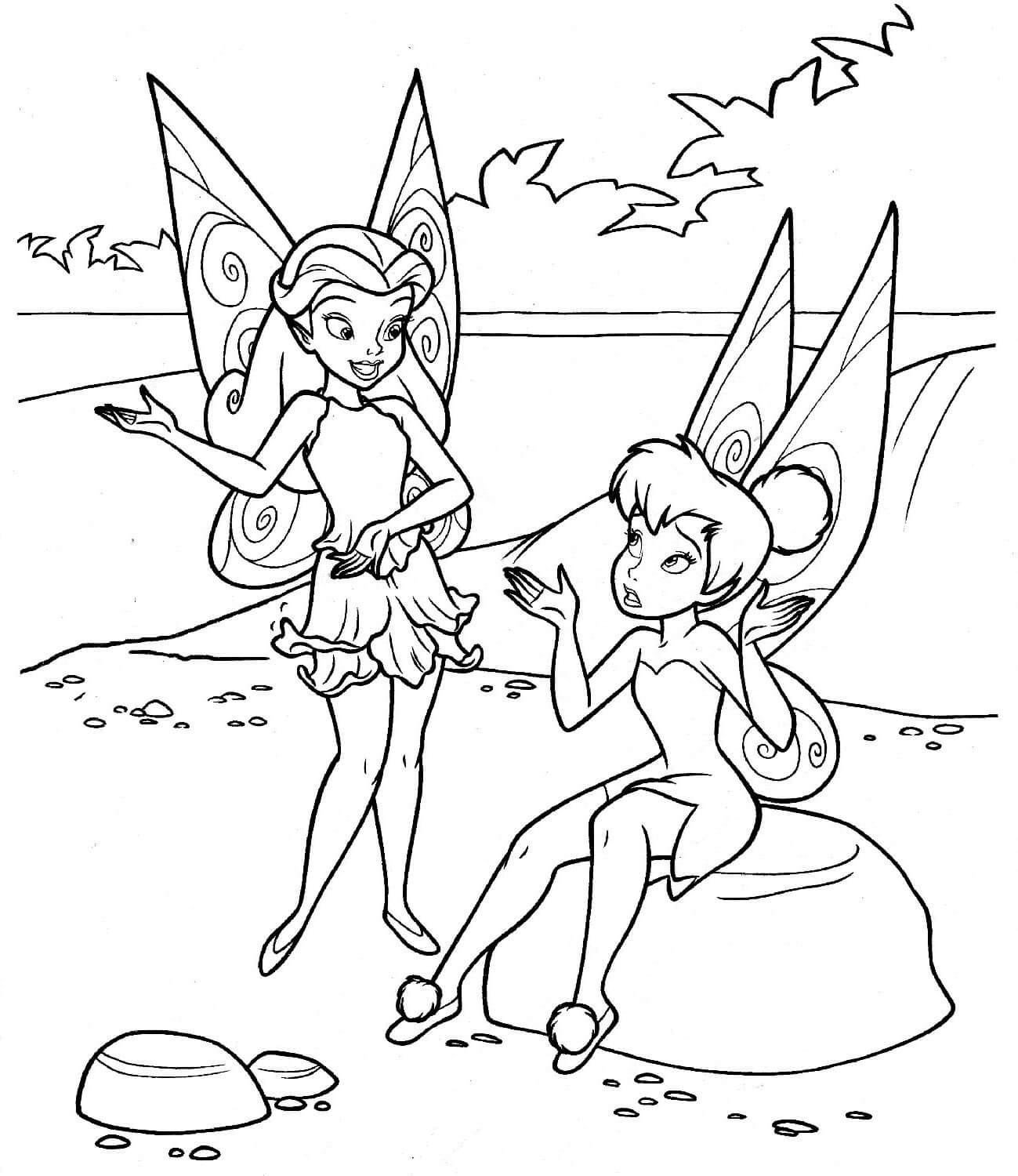 Dibujo de Impresionante Tinkerbell Hablando y Amigo para Colorear