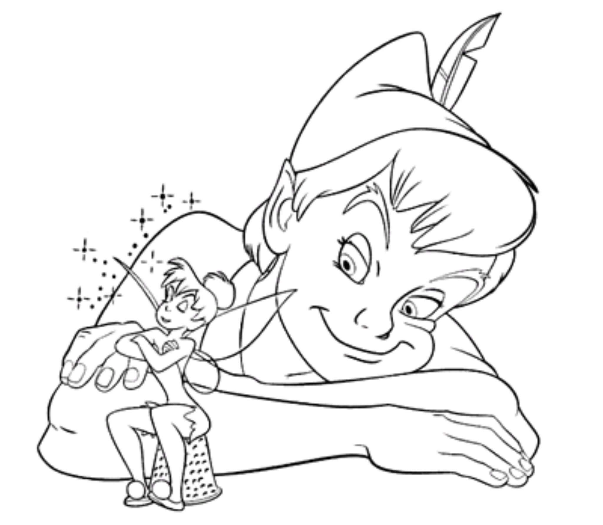 Dibujo de Peter Pan y Tinkerbell para Colorear
