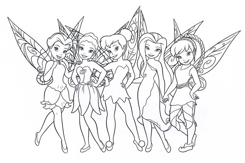 Dibujo de Tinkerbell con Amigos para Colorear
