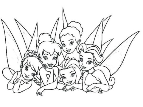 Dibujo de Tinkerbell y Amigos Acostados para Colorear