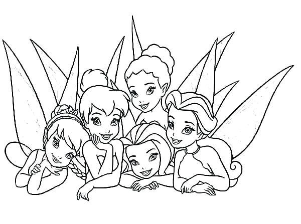 Dibujo de Tinkerbell y Amigos Acostados para Colorear