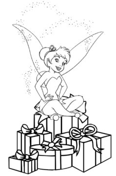 Dibujo de Tinkerbell y Caja de Regalo para Colorear