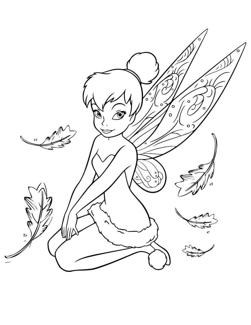 Dibujo de Tinkerbell y Hojas para Colorear