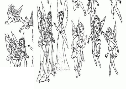 Dibujo de Tinkerbell y Nueve Hadas para Colorear