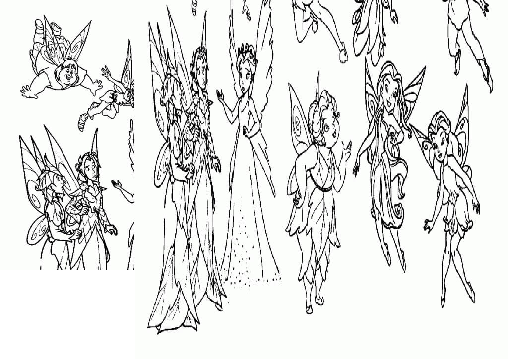 Dibujo de Tinkerbell y Nueve Hadas para Colorear