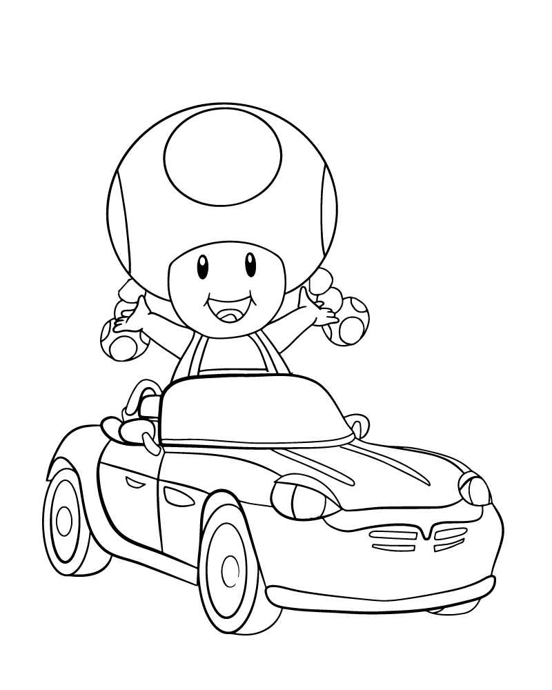 Dibujo de Happy Toadette Riding a Car Coloring Page para Colorear