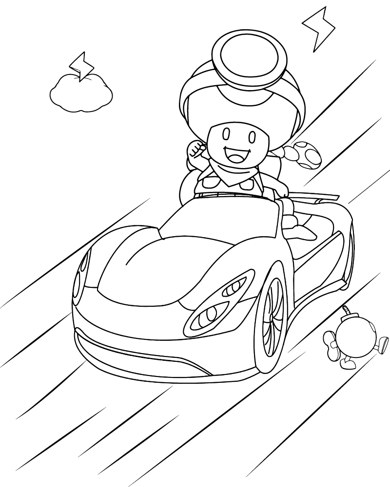 Dibujo de Toadette Riding a Car Coloring Page para Colorear