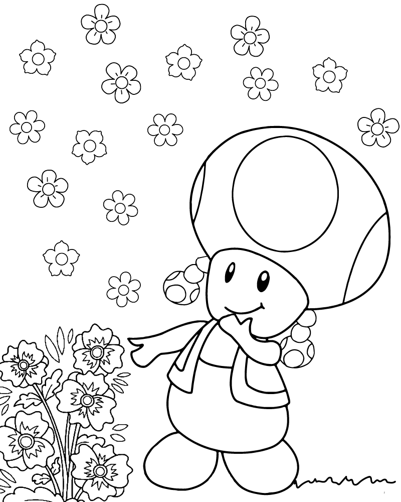 Dibujo de Toadette With Beautiful Flowers Coloring Page para Colorear
