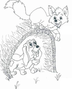 Dibujo de Tod y Casa de Cobre para Colorear