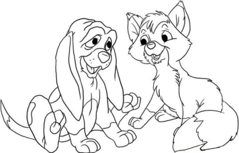 Dibujo de Tod y Copper Sentados para Colorear