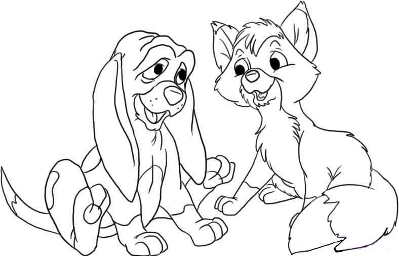 Dibujo de Tod y Copper Sentados para Colorear