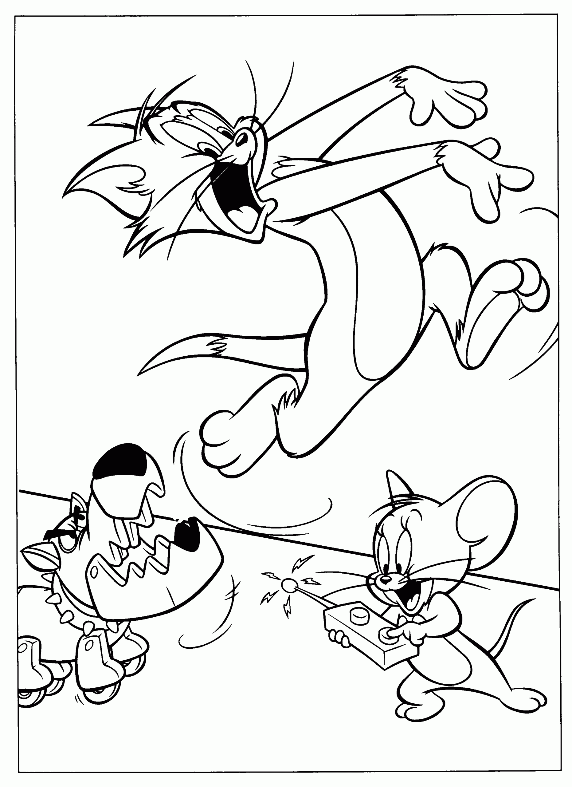 Dibujo de Jerry Bullying Tom con Perro máquina para Colorear