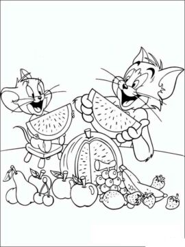 Dibujo de Tom y Jerry Comiendo sandía para Colorear