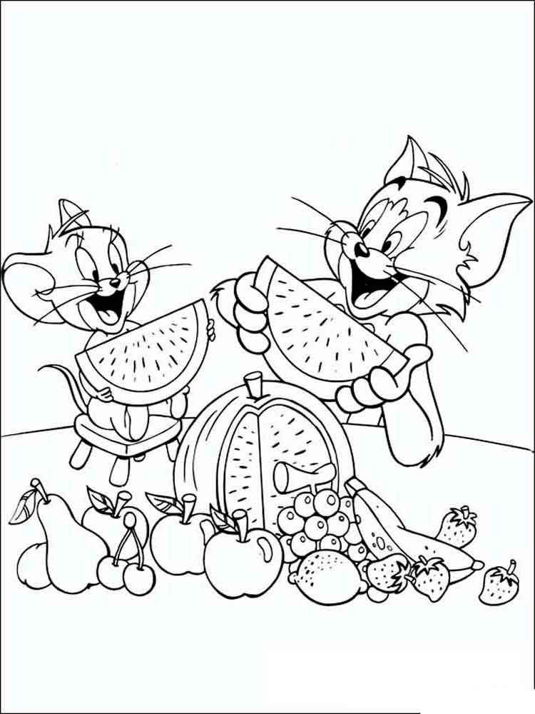 Dibujo de Tom y Jerry Comiendo sandía para Colorear