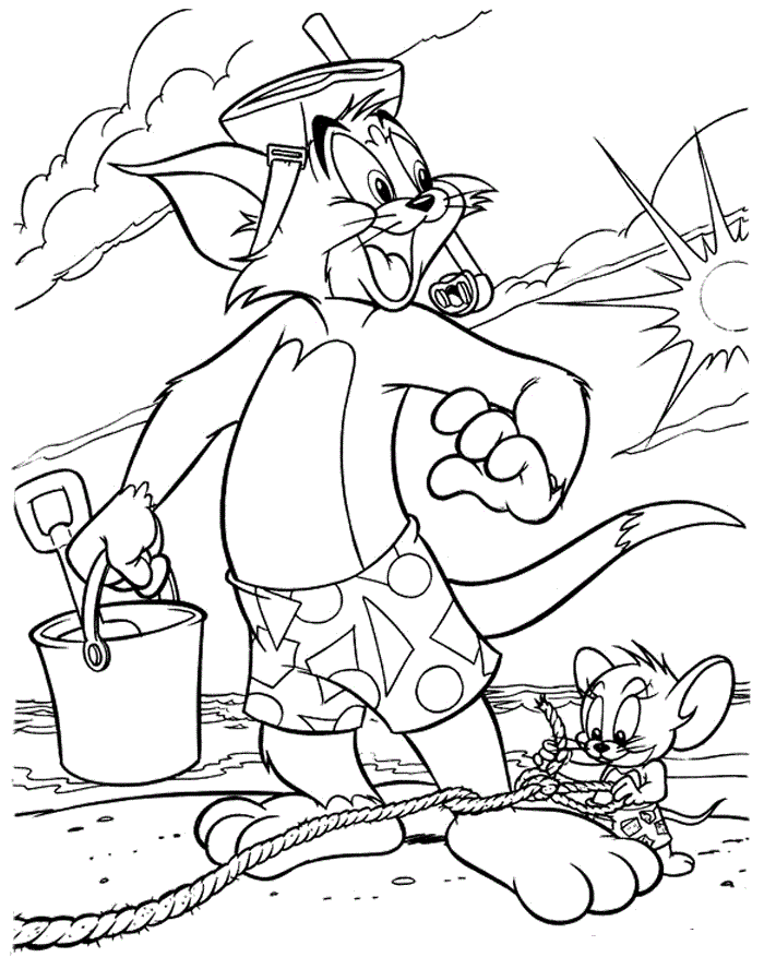 Dibujo de Tom y Jerry en la Playa para Colorear