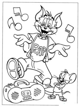 Dibujo de Tom y Jerry Escuchando música para Colorear