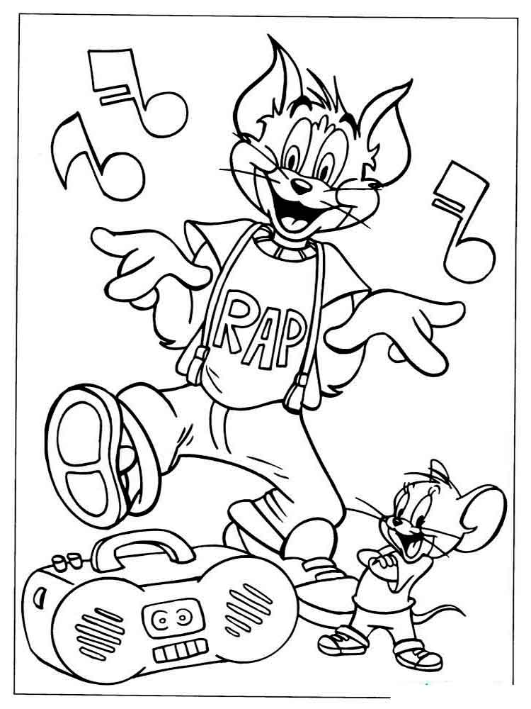 Dibujo de Tom y Jerry Escuchando música para Colorear
