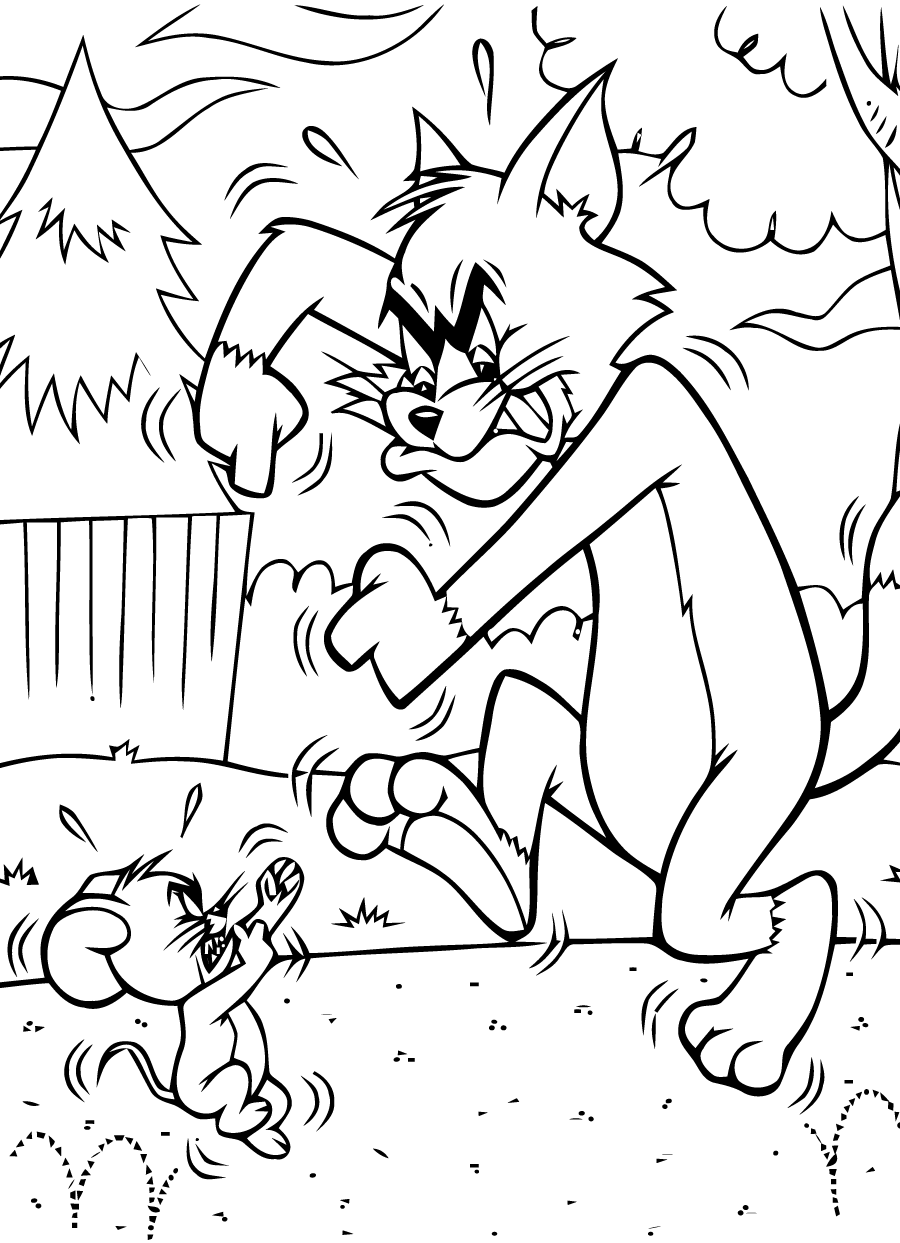 Dibujo de Tom y Jerry Peleando para Colorear